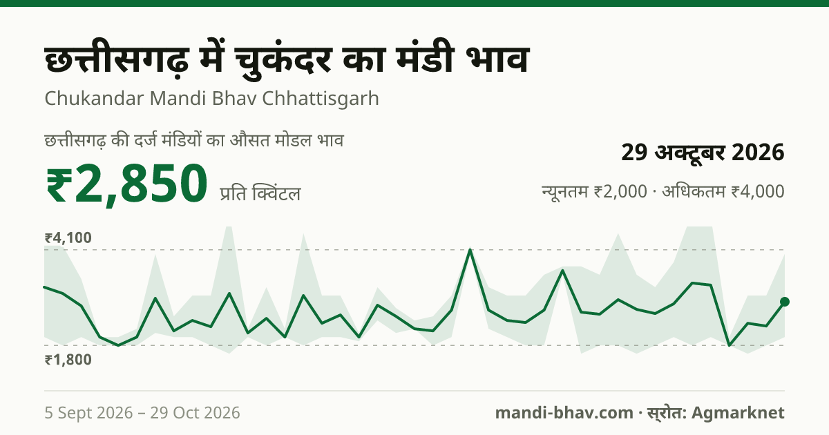 छत्तीसगढ़ में चुकंदर का मंडी भाव 29 अक्टूबर 2026: औसत मोडल ₹2,200 प्रति क्विंटल, भाव के रुझान का चार्ट
