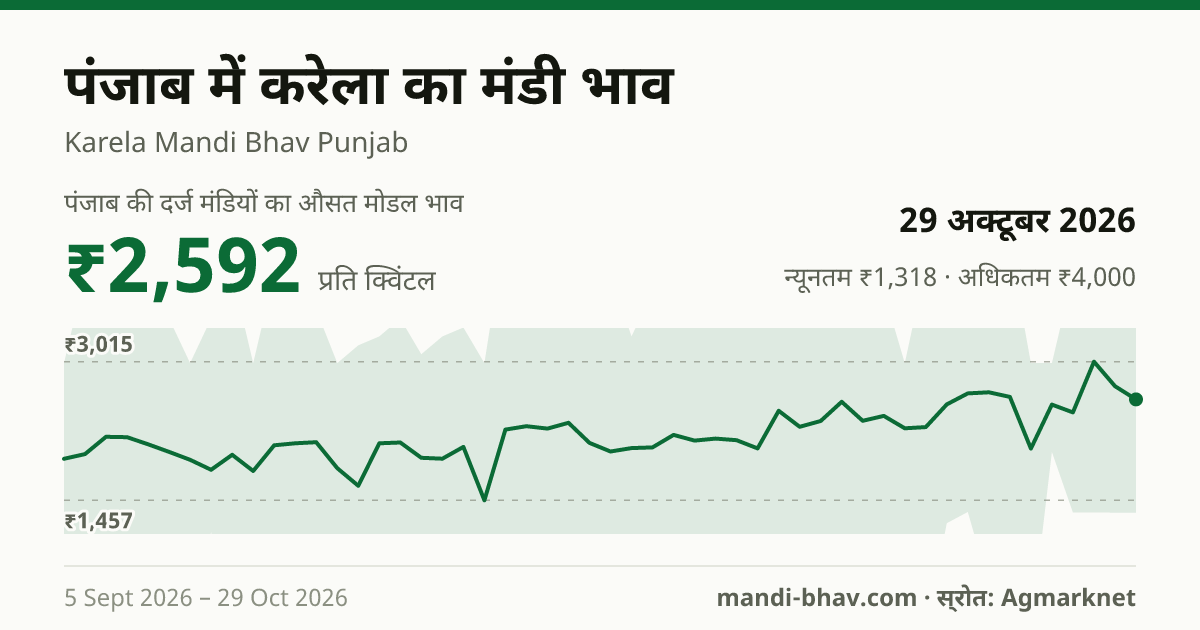 पंजाब में करेला का मंडी भाव 29 अक्टूबर 2026: औसत मोडल ₹2,592 प्रति क्विंटल, भाव के रुझान का चार्ट