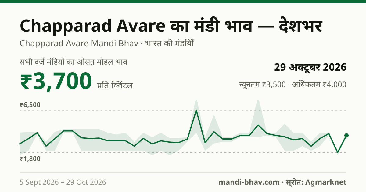 देशभर में Chapparad Avare का मंडी भाव 29 अक्टूबर 2026: औसत मोडल ₹3,700 प्रति क्विंटल, भाव के रुझान का चार्ट