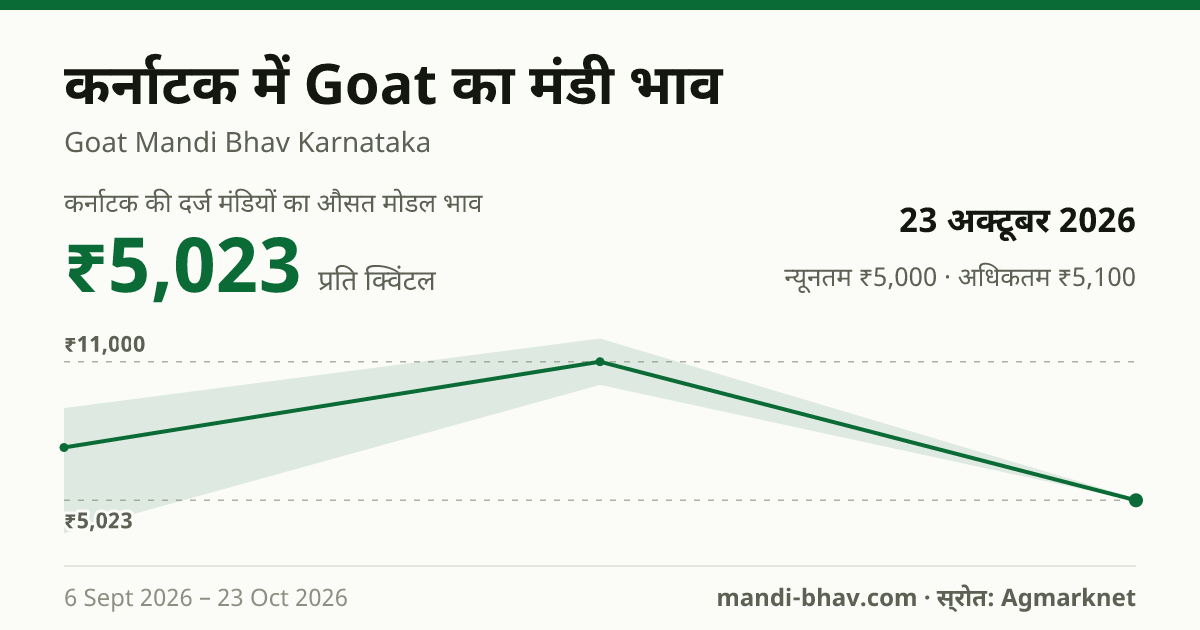 कर्नाटक में Goat का मंडी भाव 23 अक्टूबर 2026: औसत मोडल ₹5,023 प्रति क्विंटल, भाव के रुझान का चार्ट