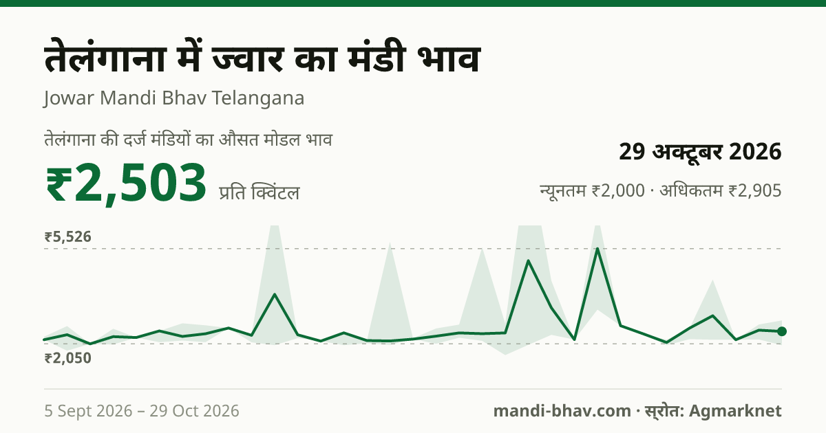 तेलंगाना में ज्वार का मंडी भाव 29 अक्टूबर 2026: औसत मोडल ₹2,503 प्रति क्विंटल, भाव के रुझान का चार्ट