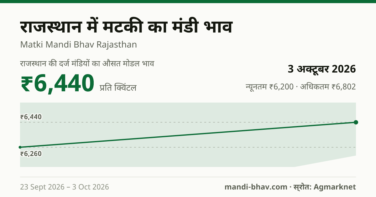 राजस्थान में Mataki का मंडी भाव 3 अक्टूबर 2026: औसत मोडल ₹6,440 प्रति क्विंटल, भाव के रुझान का चार्ट