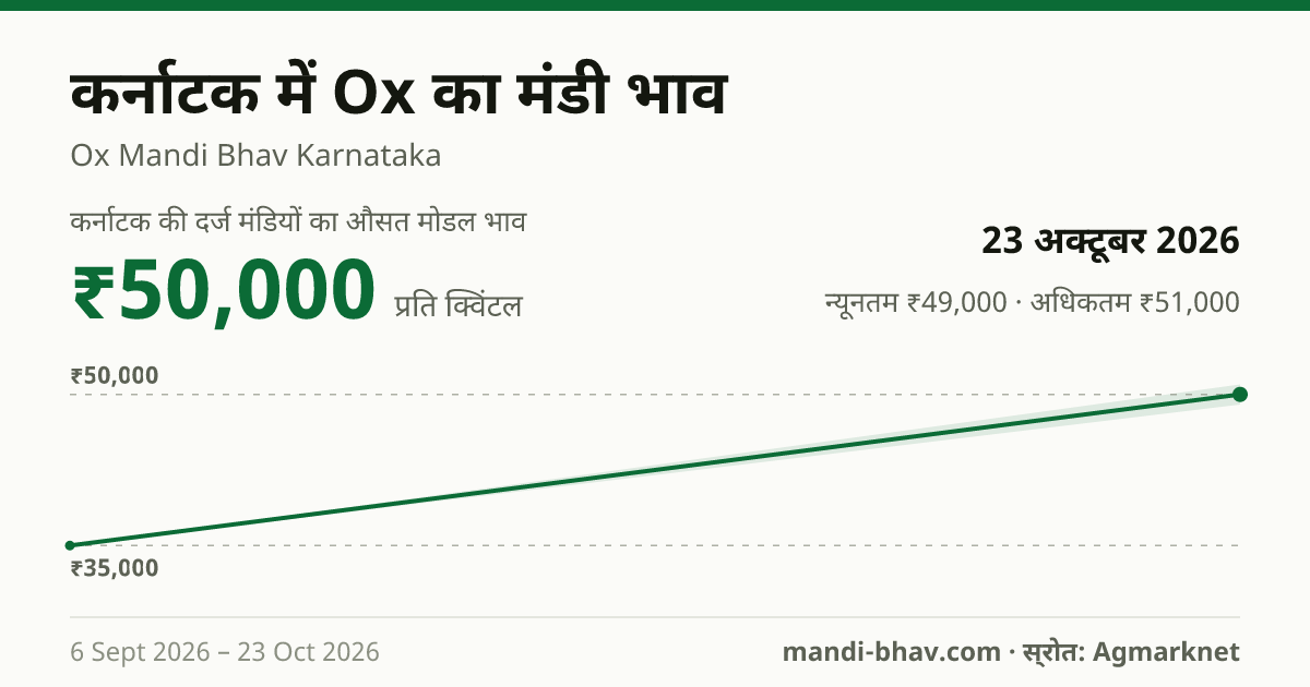 कर्नाटक में Ox का मंडी भाव 23 अक्टूबर 2026: औसत मोडल ₹50,000 प्रति क्विंटल, भाव के रुझान का चार्ट