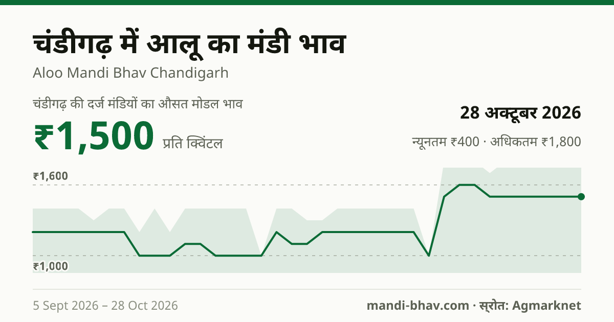चंडीगढ़ में आलू का मंडी भाव 28 अक्टूबर 2026: औसत मोडल ₹1,500 प्रति क्विंटल, भाव के रुझान का चार्ट