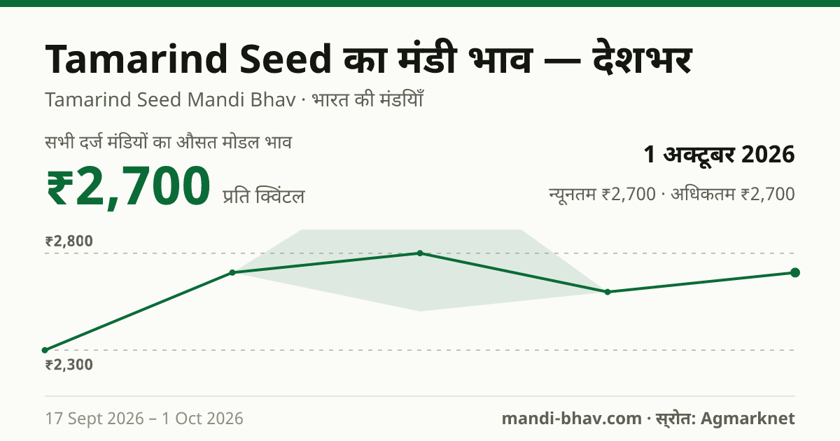 देशभर में Tamarind Seed का मंडी भाव 1 अक्टूबर 2026: औसत मोडल ₹2,700 प्रति क्विंटल, भाव के रुझान का चार्ट