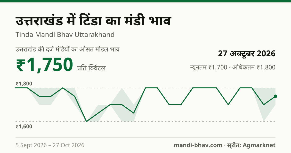 उत्तराखंड में टिंडा का मंडी भाव 27 अक्टूबर 2026: औसत मोडल ₹1,750 प्रति क्विंटल, भाव के रुझान का चार्ट