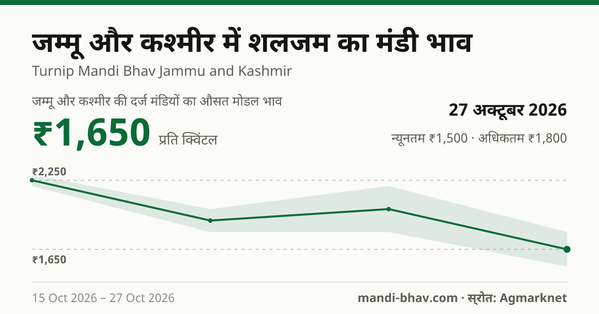 जम्मू और कश्मीर में शलजम का मंडी भाव 27 अक्टूबर 2026: औसत मोडल ₹1,650 प्रति क्विंटल, भाव के रुझान का चार्ट