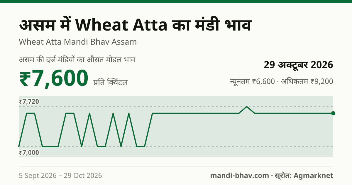 असम में Wheat Atta का मंडी भाव 29 अक्टूबर 2026: औसत मोडल ₹7,600 प्रति क्विंटल, भाव के रुझान का चार्ट
