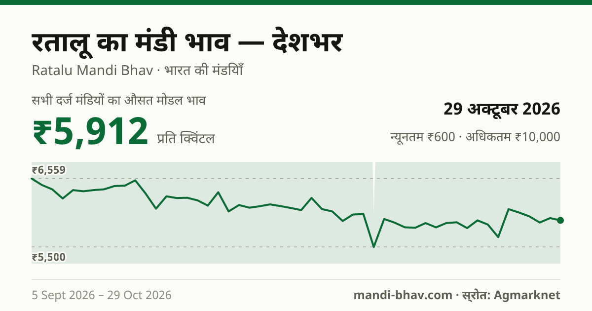 देशभर में रतालू का मंडी भाव 29 अक्टूबर 2026: औसत मोडल ₹5,998 प्रति क्विंटल, भाव के रुझान का चार्ट