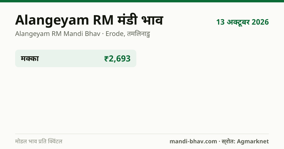 Alangeyam RM मंडी भाव 13 अक्टूबर 2026: फसलवार मोडल रेट प्रति क्विंटल