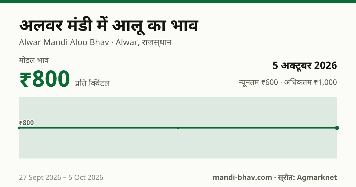 अलवर मंडी में आलू का भाव 5 अक्टूबर 2026: मोडल ₹800 प्रति क्विंटल, भाव के रुझान का चार्ट