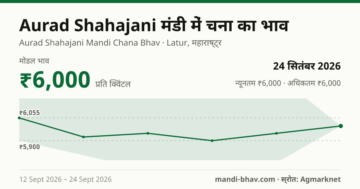 Aurad Shahajani मंडी में चना का भाव 24 सितंबर 2026: मोडल ₹6,000 प्रति क्विंटल, भाव के रुझान का चार्ट