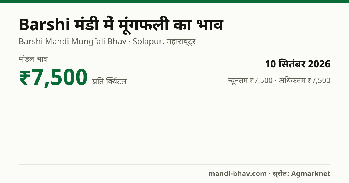 Barshi मंडी में मूंगफली का भाव 10 सितंबर 2026: मोडल ₹7,500 प्रति क्विंटल, भाव के रुझान का चार्ट