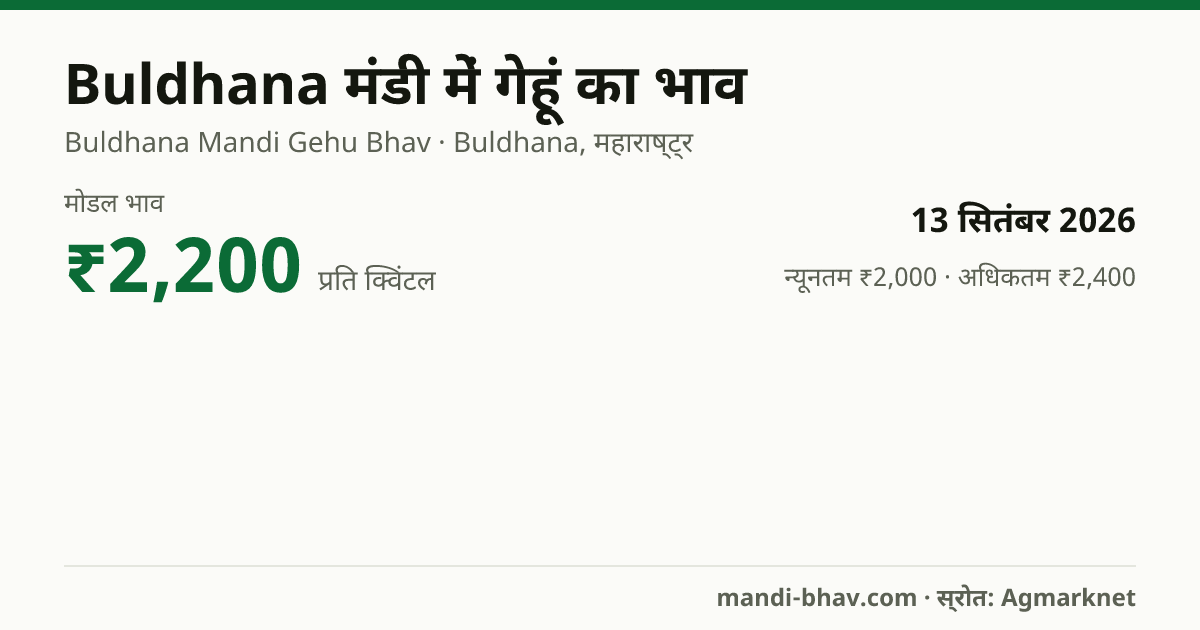 Buldhana मंडी में गेहूं का भाव 13 सितंबर 2026: मोडल ₹2,200 प्रति क्विंटल, भाव के रुझान का चार्ट