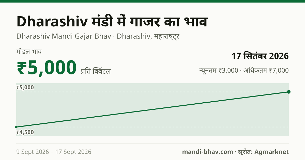 Dharashiv मंडी में गाजर का भाव 17 सितंबर 2026: मोडल ₹5,000 प्रति क्विंटल, भाव के रुझान का चार्ट