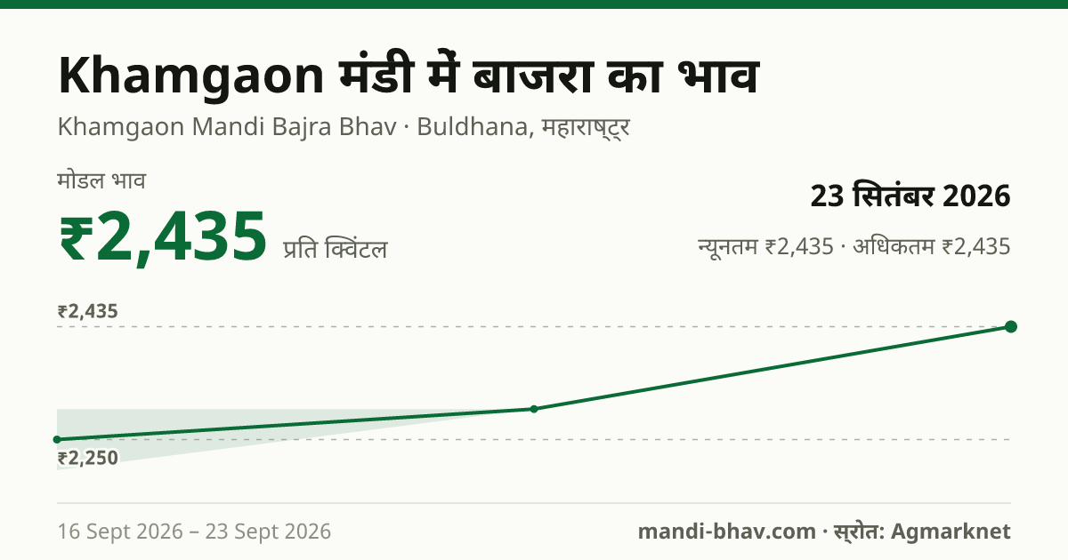 Khamgaon मंडी में बाजरा का भाव 23 सितंबर 2026: मोडल ₹2,435 प्रति क्विंटल, भाव के रुझान का चार्ट