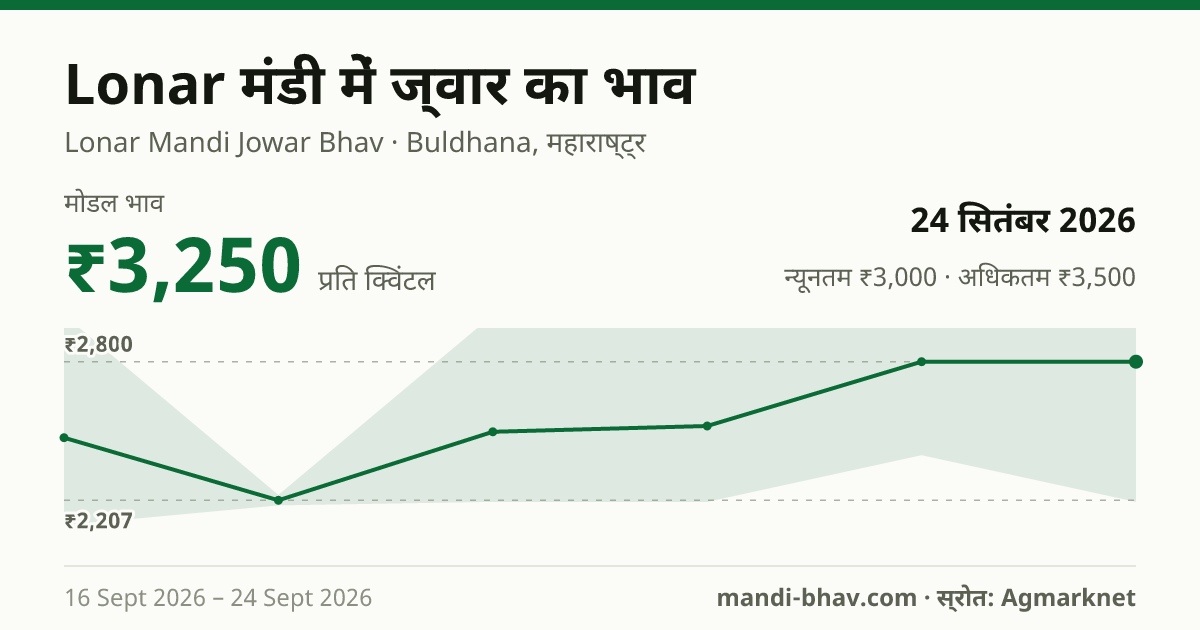Lonar मंडी में ज्वार का भाव 24 सितंबर 2026: मोडल ₹3,250 प्रति क्विंटल, भाव के रुझान का चार्ट