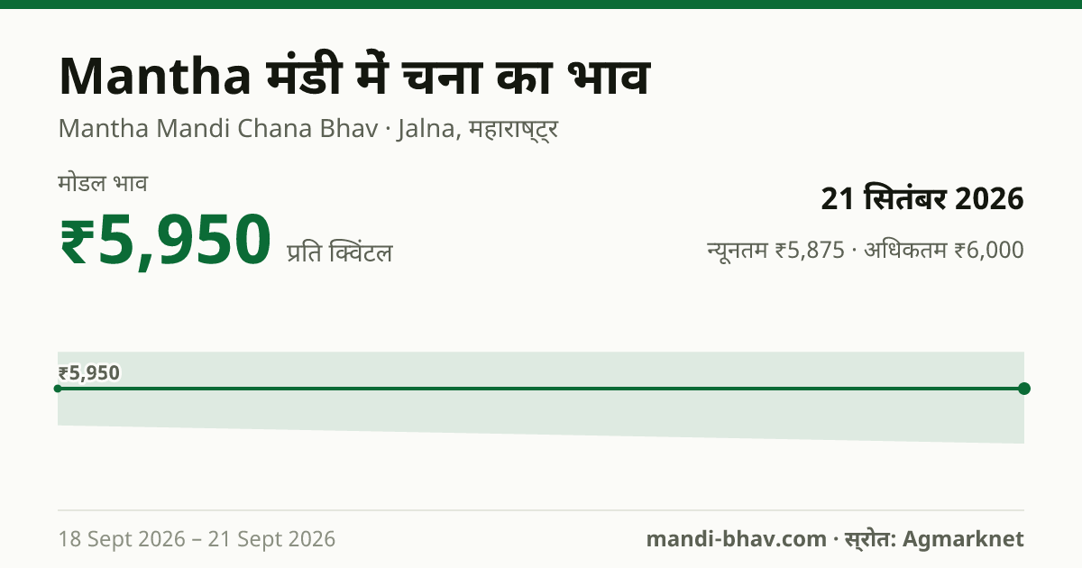 Mantha मंडी में चना का भाव 21 सितंबर 2026: मोडल ₹5,950 प्रति क्विंटल, भाव के रुझान का चार्ट