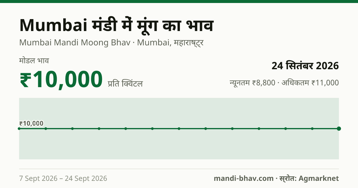 Mumbai मंडी में मूंग का भाव 24 सितंबर 2026: मोडल ₹10,000 प्रति क्विंटल, भाव के रुझान का चार्ट