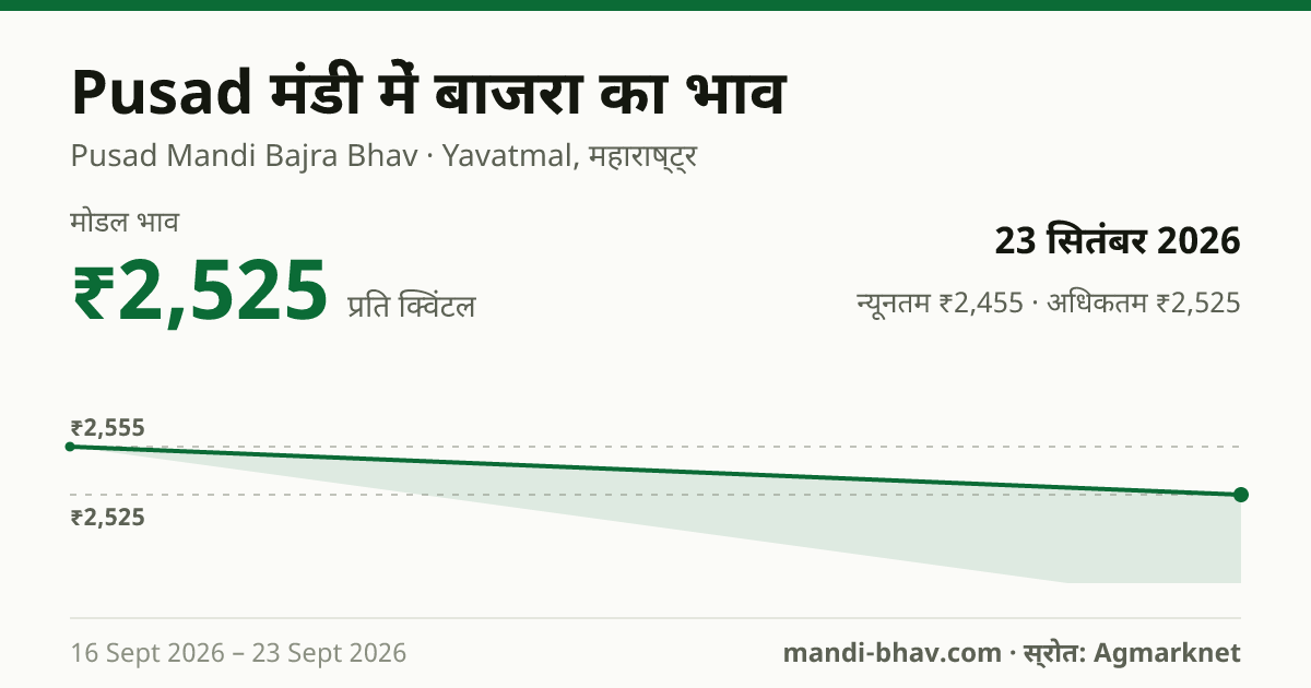 Pusad मंडी में बाजरा का भाव 23 सितंबर 2026: मोडल ₹2,525 प्रति क्विंटल, भाव के रुझान का चार्ट