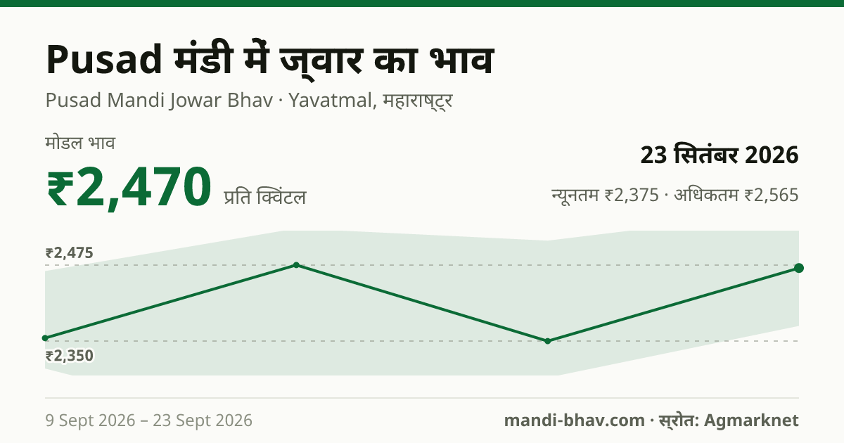 Pusad मंडी में ज्वार का भाव 23 सितंबर 2026: मोडल ₹2,470 प्रति क्विंटल, भाव के रुझान का चार्ट