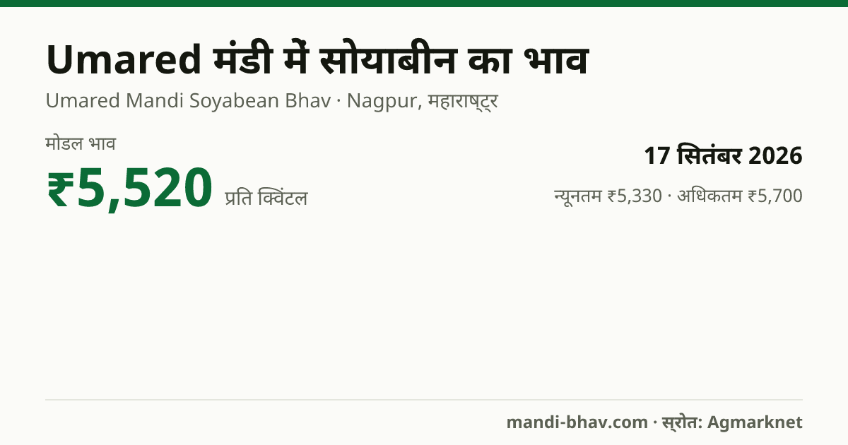 Umared मंडी में सोयाबीन का भाव 17 सितंबर 2026: मोडल ₹5,520 प्रति क्विंटल, भाव के रुझान का चार्ट