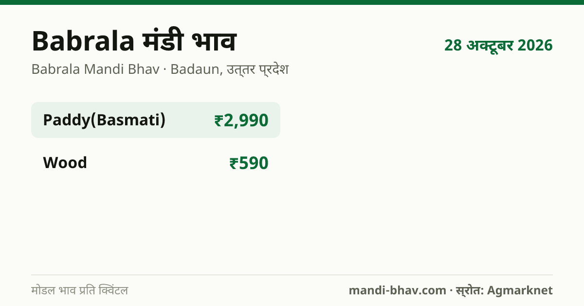 Babrala मंडी भाव 28 अक्टूबर 2026: फसलवार मोडल रेट प्रति क्विंटल