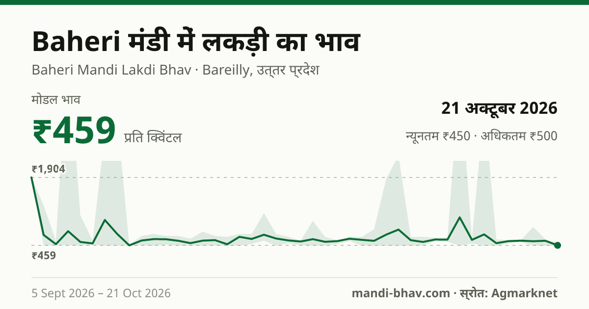 Baheri मंडी में Wood का भाव 21 अक्टूबर 2026: मोडल ₹459 प्रति क्विंटल, भाव के रुझान का चार्ट