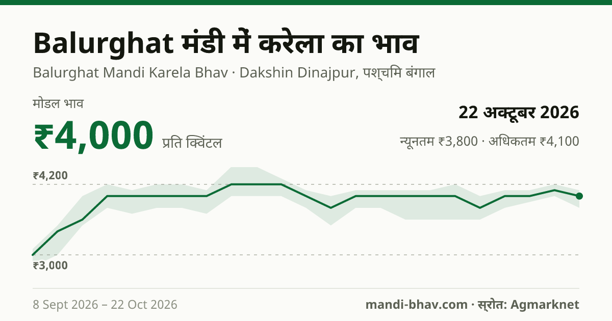 Balurghat मंडी में करेला का भाव 22 अक्टूबर 2026: मोडल ₹4,000 प्रति क्विंटल, भाव के रुझान का चार्ट