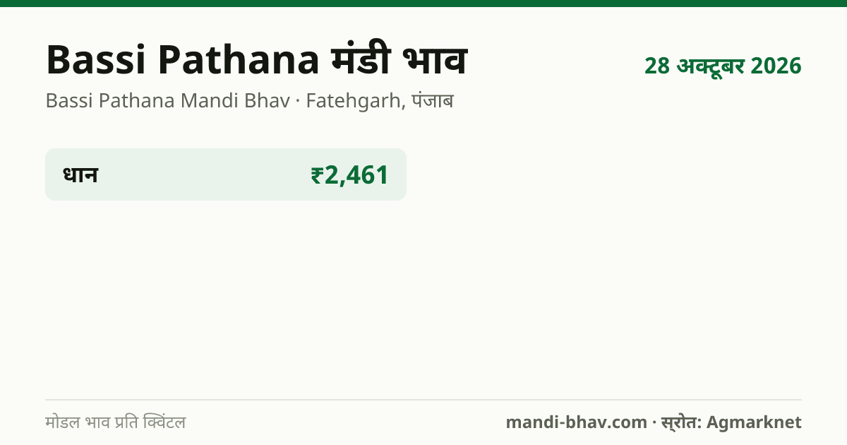 Bassi Pathana मंडी भाव 28 अक्टूबर 2026: फसलवार मोडल रेट प्रति क्विंटल