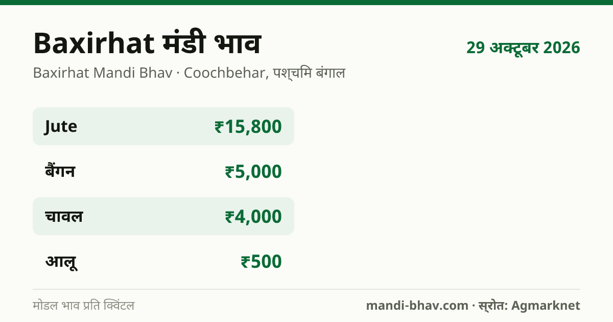 Baxirhat मंडी भाव 29 अक्टूबर 2026: फसलवार मोडल रेट प्रति क्विंटल