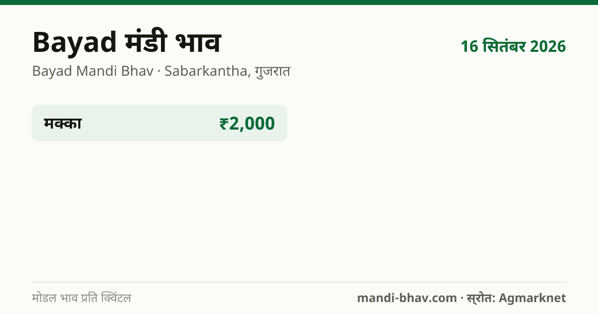 Bayad मंडी भाव 16 सितंबर 2026: फसलवार मोडल रेट प्रति क्विंटल