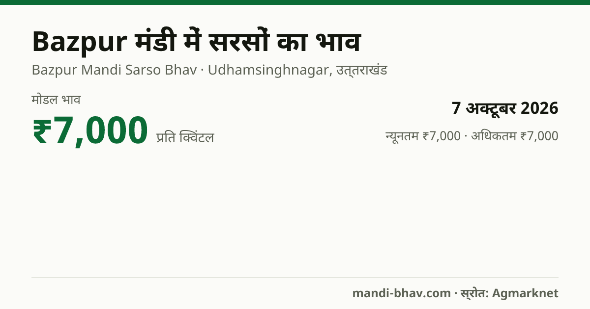 Bazpur मंडी में सरसों का भाव 7 अक्टूबर 2026: मोडल ₹7,000 प्रति क्विंटल, भाव के रुझान का चार्ट