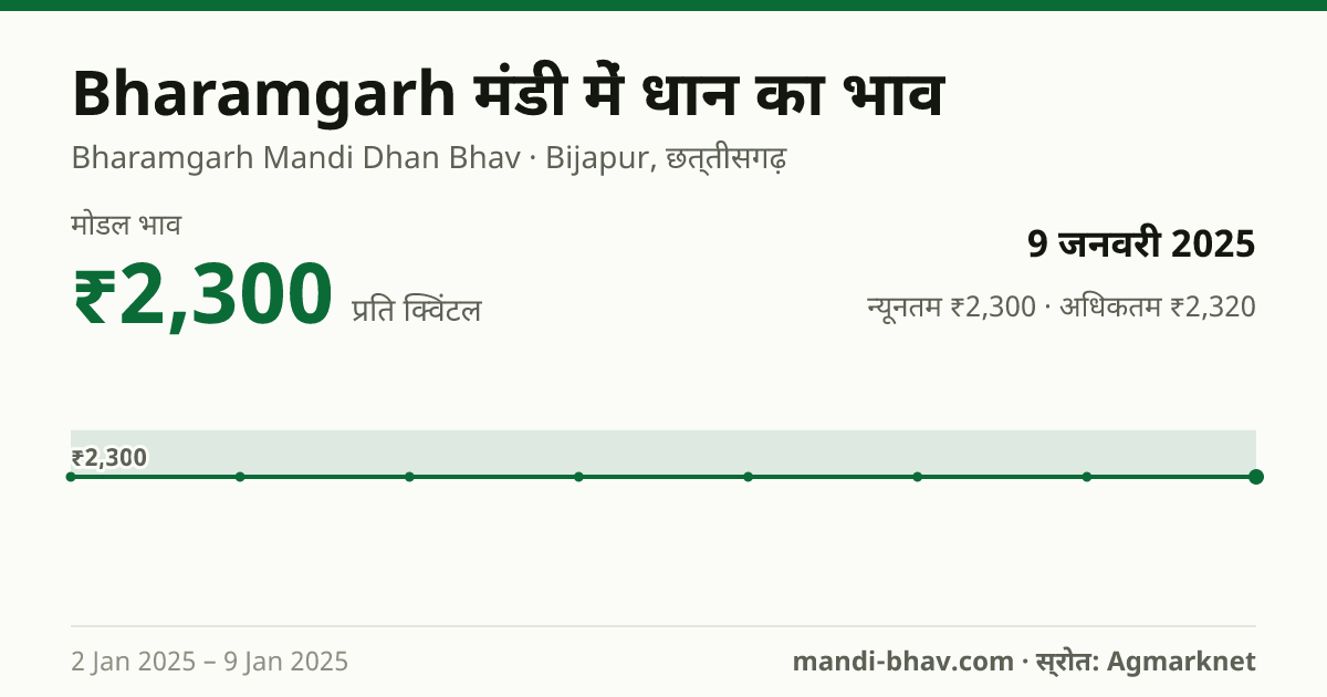 Bharamgarh मंडी में धान का भाव 9 जनवरी 2025: मोडल ₹2,300 प्रति क्विंटल, भाव के रुझान का चार्ट