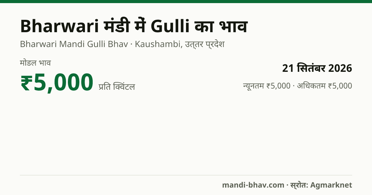 Bharwari मंडी में Gulli का भाव 21 सितंबर 2026: मोडल ₹5,000 प्रति क्विंटल, भाव के रुझान का चार्ट