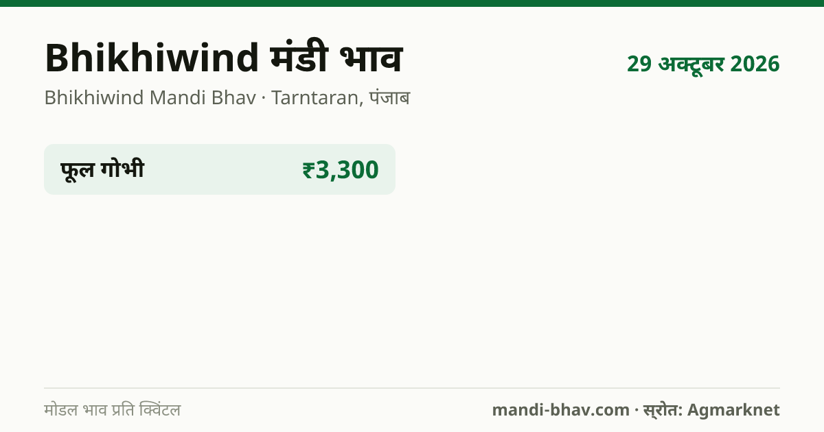Bhikhiwind मंडी भाव 29 अक्टूबर 2026: फसलवार मोडल रेट प्रति क्विंटल