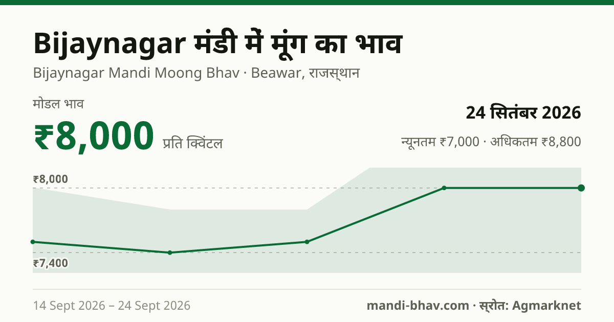 Bijaynagar मंडी में मूंग का भाव 24 सितंबर 2026: मोडल ₹8,000 प्रति क्विंटल, भाव के रुझान का चार्ट