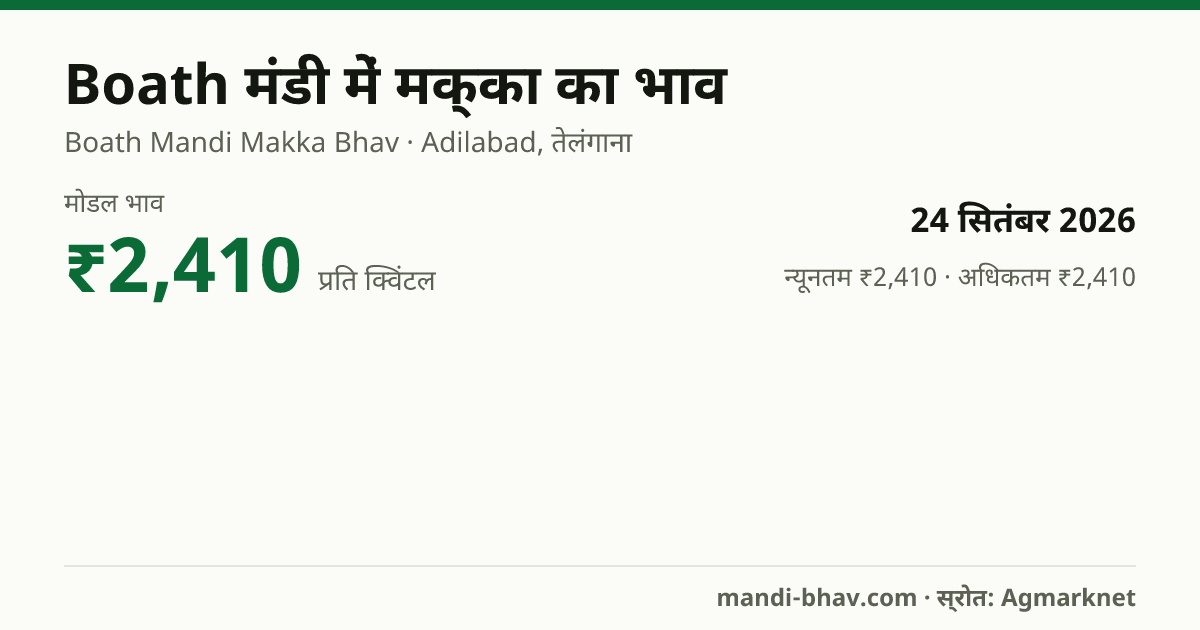 Boath मंडी में मक्का का भाव 24 सितंबर 2026: मोडल ₹2,410 प्रति क्विंटल, भाव के रुझान का चार्ट