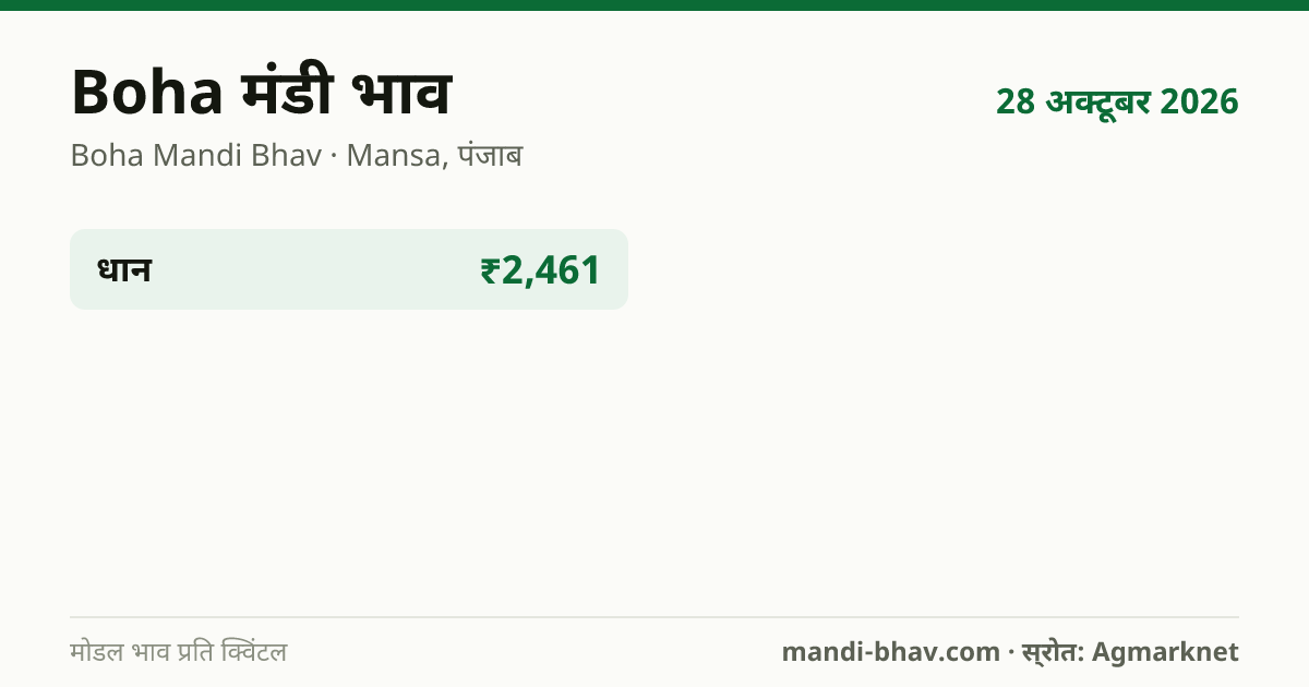 Boha मंडी भाव 28 अक्टूबर 2026: फसलवार मोडल रेट प्रति क्विंटल