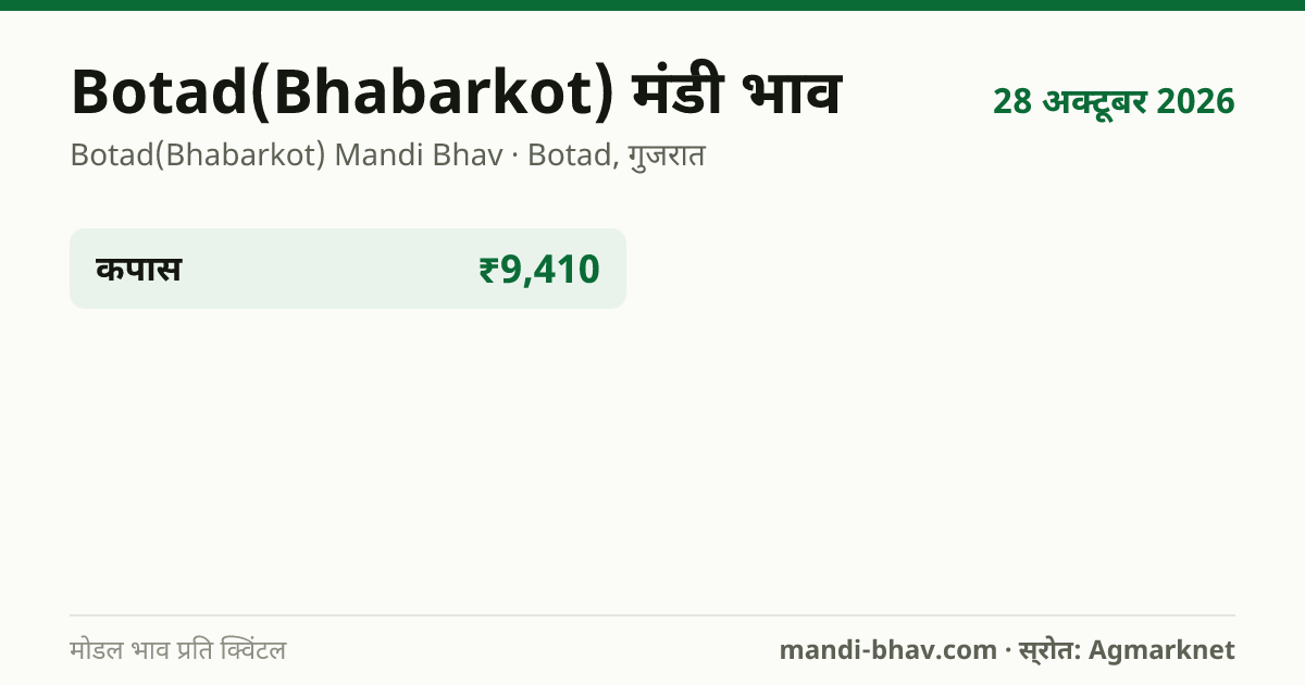Botad(Bhabarkot) मंडी भाव 28 अक्टूबर 2026: फसलवार मोडल रेट प्रति क्विंटल