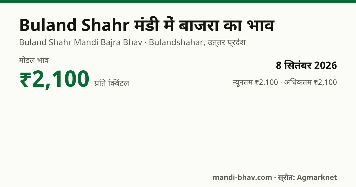 Buland Shahr मंडी में बाजरा का भाव 8 सितंबर 2026: मोडल ₹2,100 प्रति क्विंटल, भाव के रुझान का चार्ट