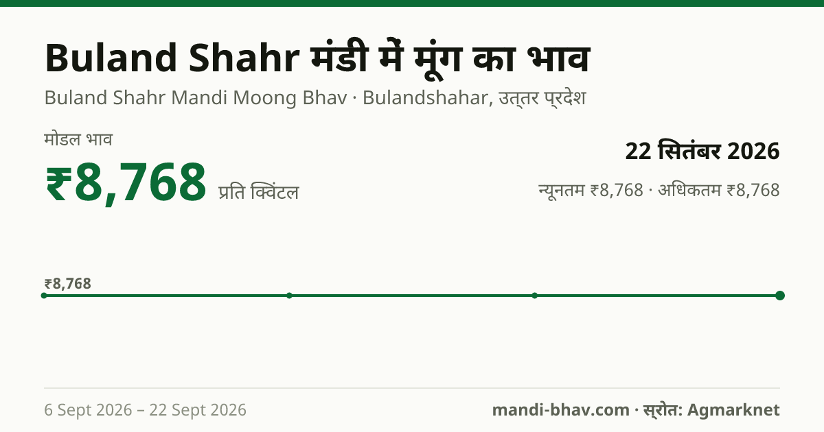 Buland Shahr मंडी में मूंग का भाव 22 सितंबर 2026: मोडल ₹8,768 प्रति क्विंटल, भाव के रुझान का चार्ट