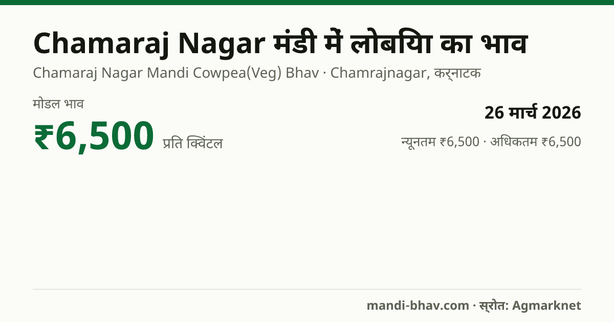 Chamaraj Nagar मंडी में लोबिया का भाव 26 मार्च 2026: मोडल ₹6,500 प्रति क्विंटल, भाव के रुझान का चार्ट