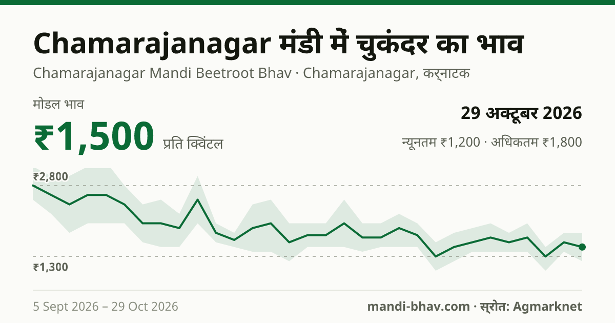 Chamarajanagar मंडी में चुकंदर का भाव 29 अक्टूबर 2026: मोडल ₹1,500 प्रति क्विंटल, भाव के रुझान का चार्ट