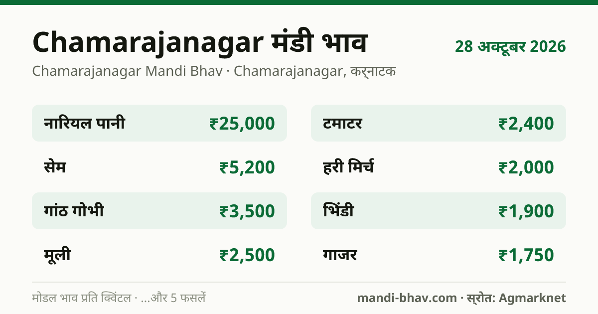 Chamarajanagar मंडी भाव 28 अक्टूबर 2026: फसलवार मोडल रेट प्रति क्विंटल