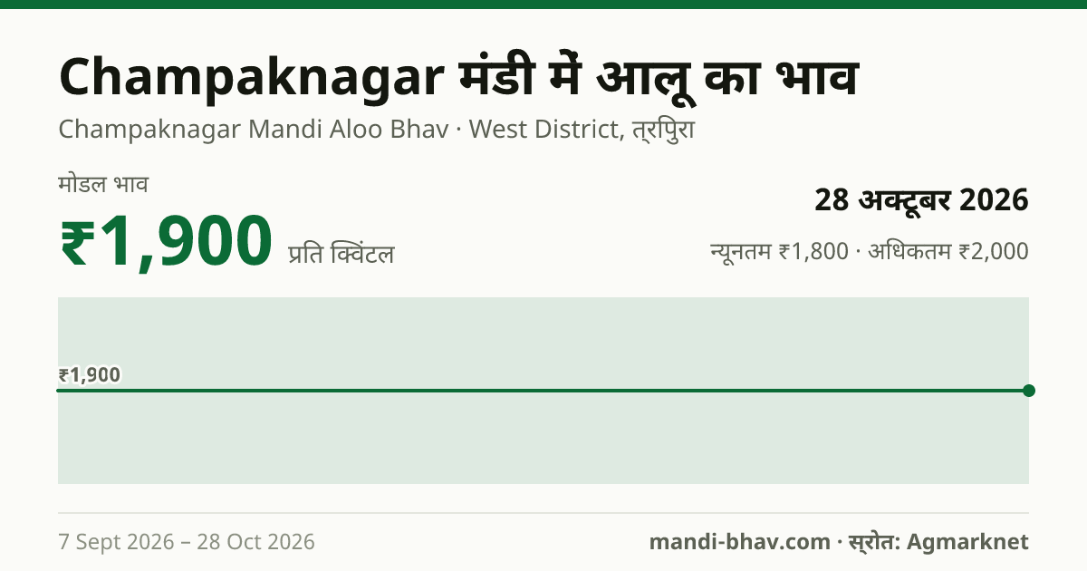 Champaknagar मंडी में आलू का भाव 28 अक्टूबर 2026: मोडल ₹1,900 प्रति क्विंटल, भाव के रुझान का चार्ट