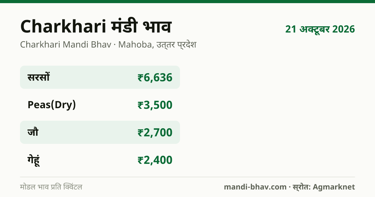 Charkhari मंडी भाव 21 अक्टूबर 2026: फसलवार मोडल रेट प्रति क्विंटल