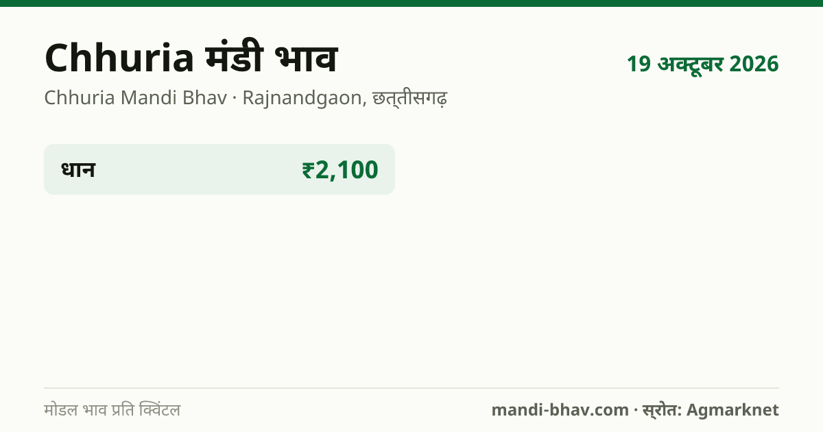 Chhuria मंडी भाव 19 अक्टूबर 2026: फसलवार मोडल रेट प्रति क्विंटल