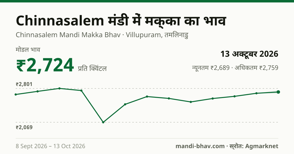 Chinnasalem मंडी में मक्का का भाव 13 अक्टूबर 2026: मोडल ₹2,724 प्रति क्विंटल, भाव के रुझान का चार्ट