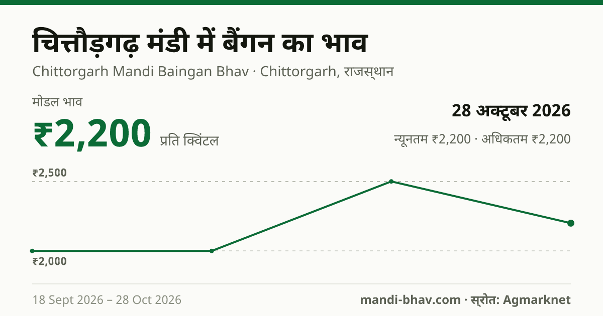 चित्तौड़गढ़ मंडी में बैंगन का भाव 28 अक्टूबर 2026: मोडल ₹2,200 प्रति क्विंटल, भाव के रुझान का चार्ट